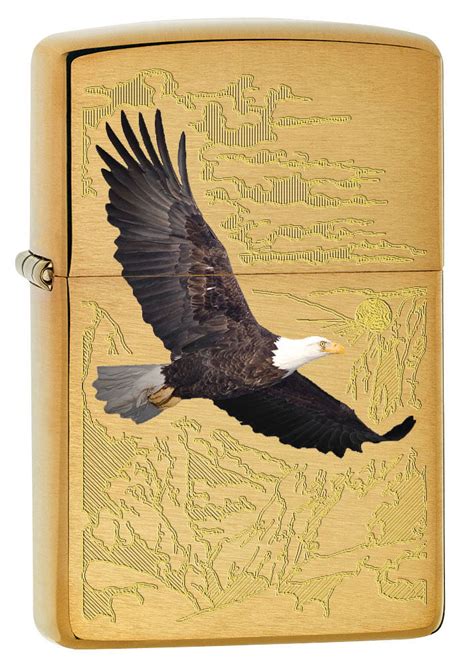 Zippo Lighter Bald Eagle With Engraved Background Brushed Brass 79470