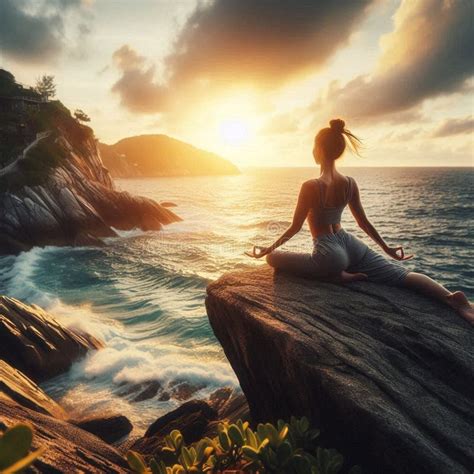 Niña Haciendo Yoga a Orillas Del Mar Stock de ilustración Ilustración de horizonte bikini