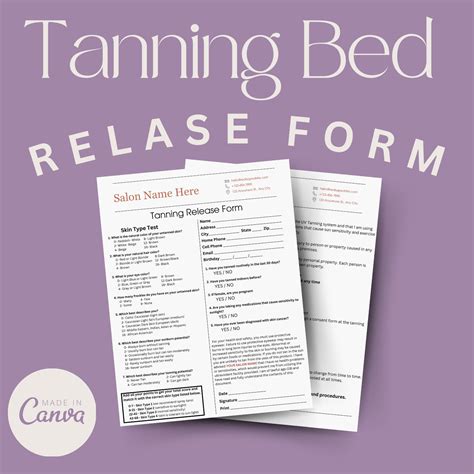 Uv Tanning Bed Release Form For Salons Etsy