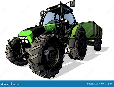 Green Agricultural Tractor With Trailer Stock Vector Illustration Of