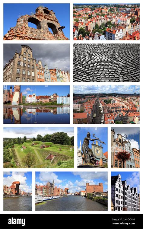 Gdansk Poland Postcard Collage Landmark Photo Collection Stock