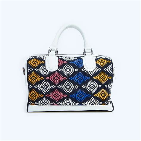 White Speedy Woven Ikat Handbag Lebonday