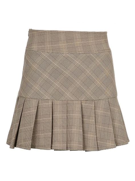 Emmiol Free Shipping 2023 Checkered Print Pleated Mini Skirt Brown S In