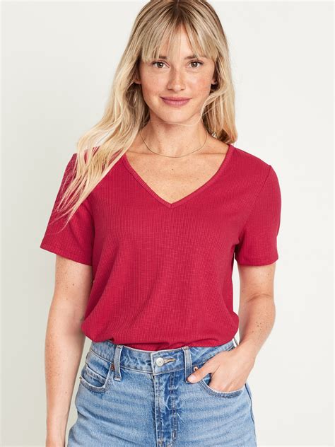 Luxe V Neck Ribbed Slub Knit T Shirt For Women Old Navy