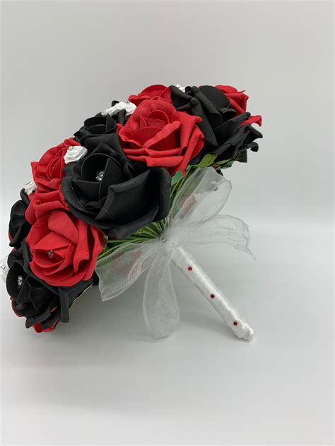 Artificial Wedding Flowers Red Black and White Rose Bouquets Bride ...