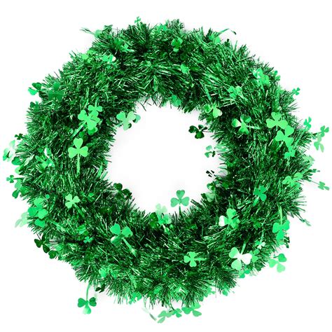 16 St Patricks Day Wreath For Front Door Irish Lucky Green Tinsel