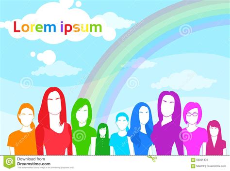 Same Sex Lesbian Female People Group Colorful Stock Vector