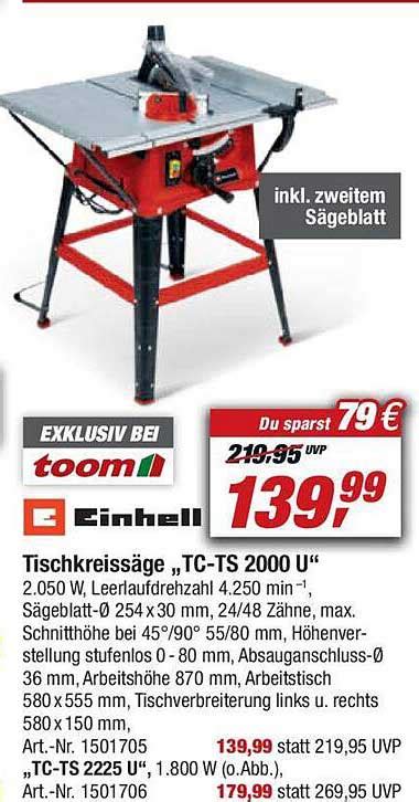 Einhell Tischkreissäge Tc ts 2000 U Angebot bei Toom Baumarkt