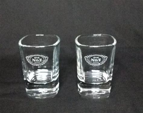 VINTAGE JACK DANIELS Old No 7 Square Shot Glasses Etched Logo Set Of