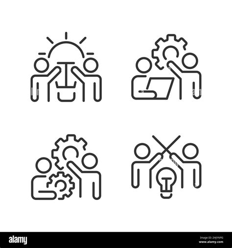 Successful Teamwork Pixel Perfect Linear Icons Set Stock Vector Image