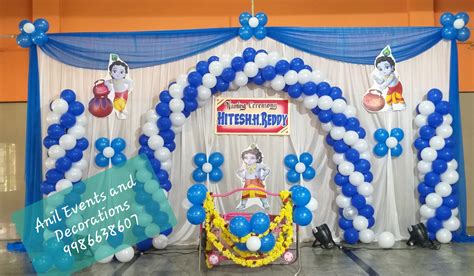 White and Blue Balloon Decoration for Naming Ceremony – Anil Events Bangalore