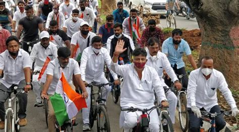 Karnataka Congress Leaders Ride Bicycle To Protest Fuel Price Hike