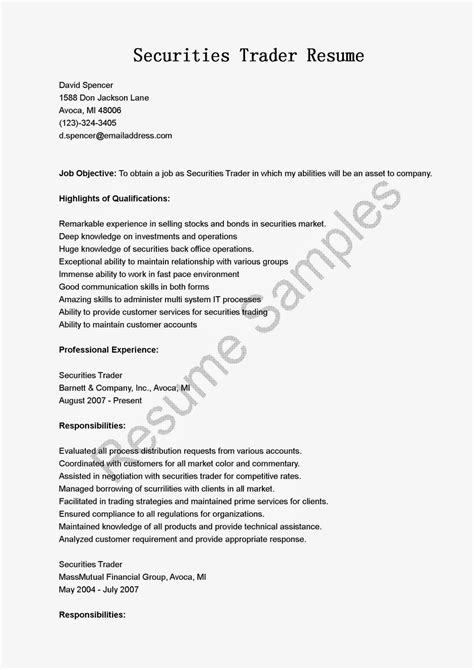 Resume Samples Securities Trader Resume Sample