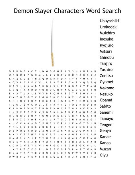 Demon Slayer Characters Word Search WordMint