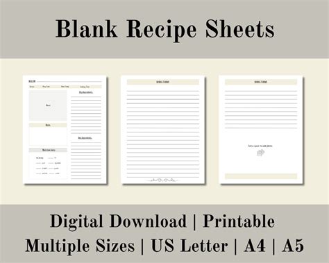 Blank Recipe Sheet, Printable Blank Recipe Sheet, Recipe Planner ...