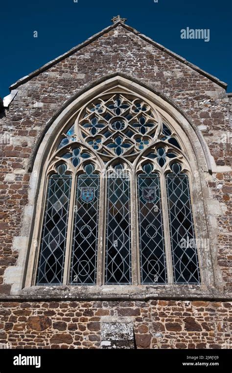 Church Stained Glass Window From Outside Uk Stock Photo Alamy