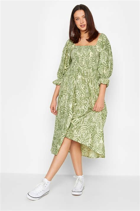 LTS Tall Womens Green Palm Leaf Print Midaxi Dress Long Tall Sally