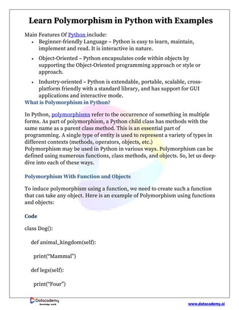 Learn Polymorphism In Python With Examples Pdf