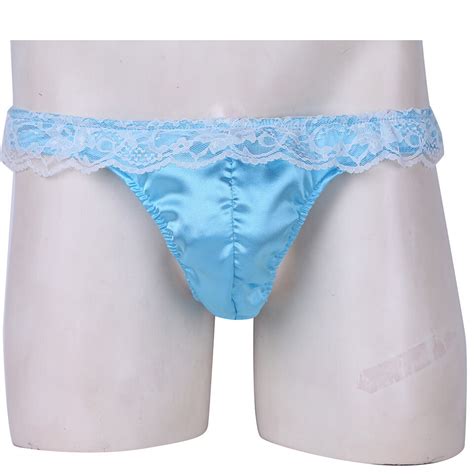 Mens Satin Bikini Brief Frilly Sissy Pouch Thong Underwear Lace Ruffle Panties Ebay