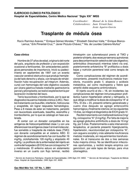 CASO Clínico Trasplante MO histo Facultad Ciencias de la Salud UTO