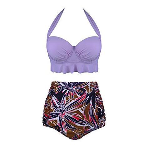 Swiland Women S Retro Vintage High Waist Bikini Two Piece Swimsuits