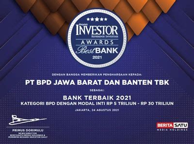 Versi Majalah Investor Bank Bjb Raih Penghargaan Bank Terbaik 2021