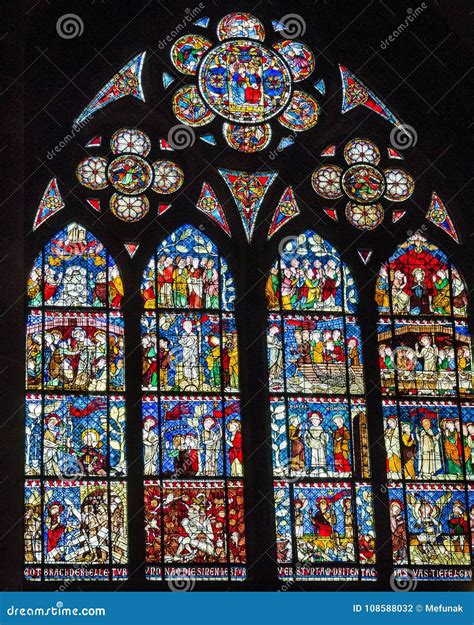 Stained Glass Windows in Strasbourg Cathedral Editorial Photography ...