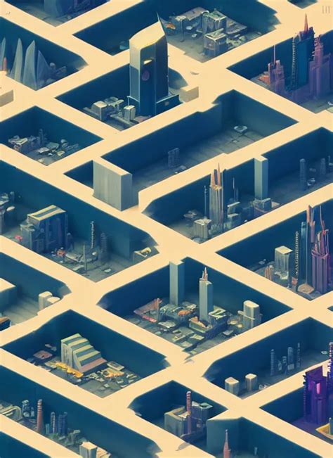 A Low Poly Isometric Render Of A Cyberpunk City In The Stable Diffusion