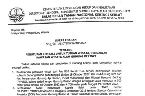 Jalur Pendakian Gunung Kerinci Ditutup Karena Aktivitas Vulkanik