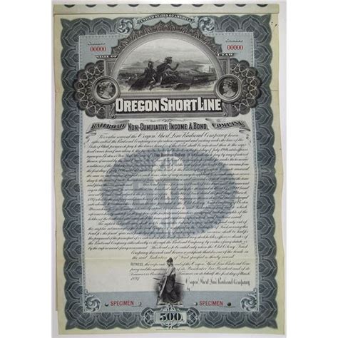 Oregon Short Line Railroad Co. 1897 Specimen Bond Rarity - Archives ...