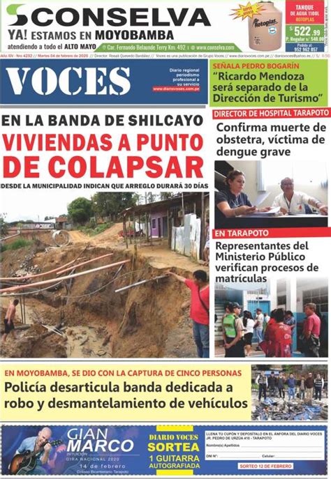 Portada Del D A Martes De Febrero De Diario Voces