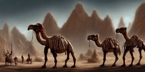 Bipedal Humanoid Camel Merchants In Town Square Stable Diffusion