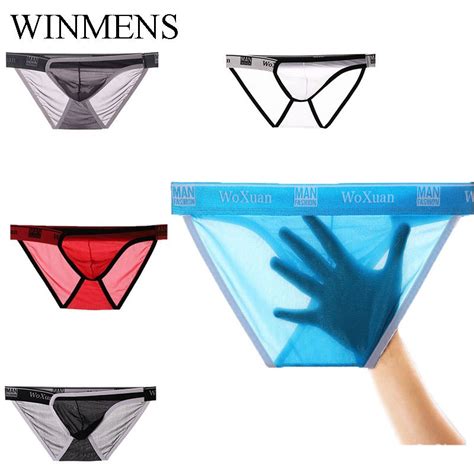 Jual Men S Briefs Funny Panties Transparent Ice Yarn Jockstraps Underwear Gay Bulge Penis Pouch