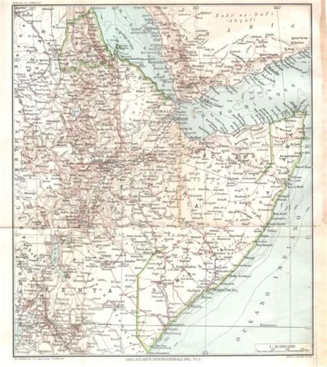 CARTA GEOGRAFICA ANTICA AFRICA ORIENTALE ITALIANA TCI 1929 Antique