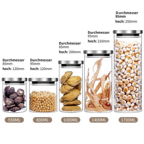 5er Set Vorratsgläser mit Edelstahl Deckel Aufbewahrung VorratsglasGlas