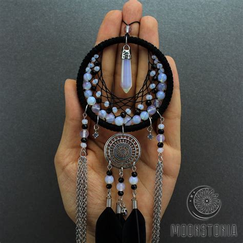 Small Black Opalite Sparkling Moon Silver Dream Catcher Rear View