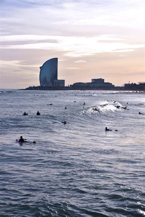 Surfing at Barcelona, Spain Editorial Image - Image of beach, popular ...