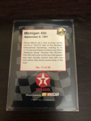 1992 Maxx Texaco Star Team Davey Allison Victory 4 Michigan 17