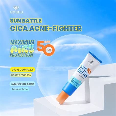 Jual Emina Sun Battle Spf 50 Pa Cica Acne Fighter Sunscreen 30ml