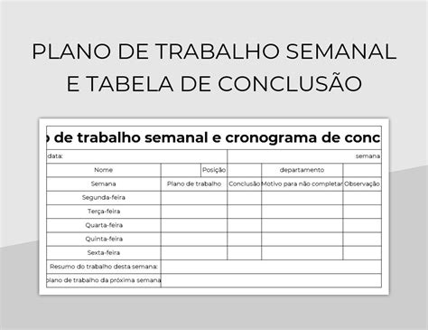 Modelos De Planilhas Plano De Resumo De Trabalho Semanal Resumo De