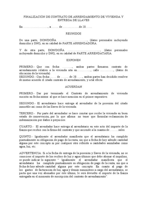 Modelo De Contrato Fin De Alquiler Y Entrega De Llaves Modelos De