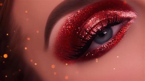 Premium AI Image | A red glitter eye with a silver glitter eyeliner and ...