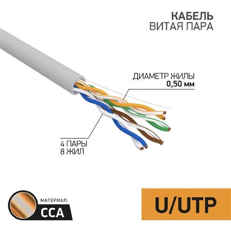 Кабель витая пара омедненный, U/UTP, CAT 5e, PVC, 4PR, 24AWG, INDOOR ...