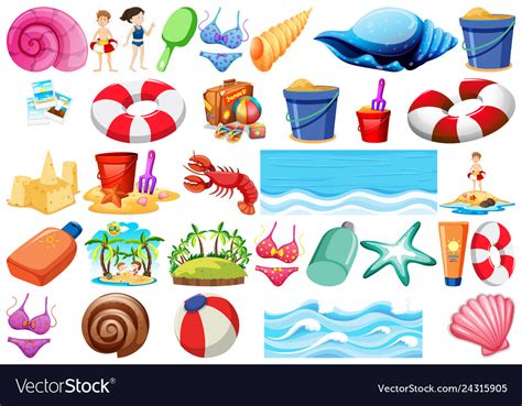 Set Beach Objects Royalty Free Vector Image Vectorstock