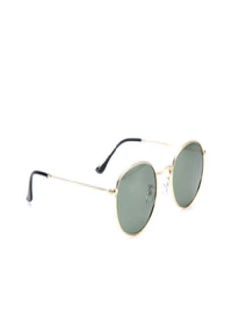 Buy Intellilens Unisex Green Lens & Gold Toned Round Sunglasses With UV ...