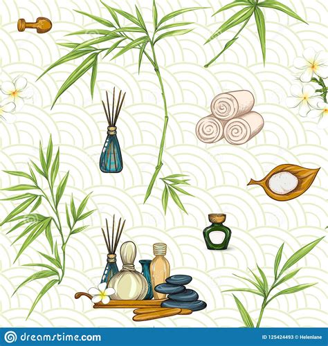 Seamless Pattern With A Set Of Different Items Needs For Spa Or Thai