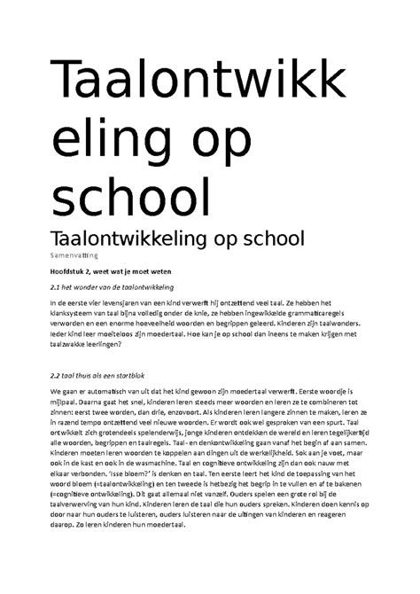 Taalontwikkeling Op School Taalontwikk Eling Op School