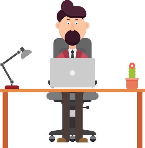 Businessman working at desk vector illustration in flat design 9314998 PNG