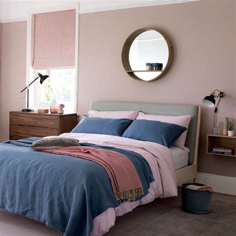 Relaxed-Scandi-bedroom-in-blush-pink-and-denim-blue | Blue and pink ...