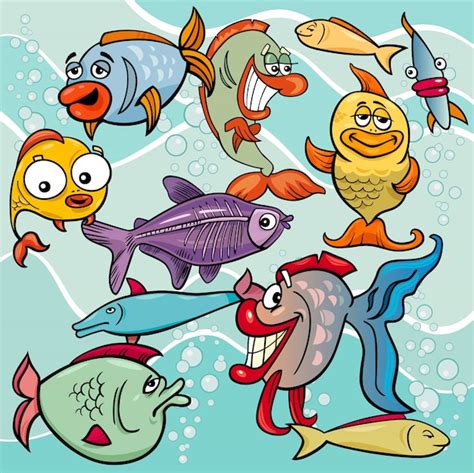 Premium Vector | Funny fish cartoon characters group